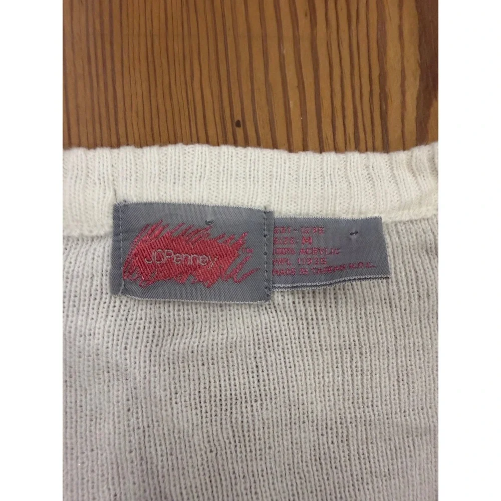 Vintage JCPenney Pheasant Embroidered Sweater White V-Neck Hunting Grandpa Core - Picture 5 of 7